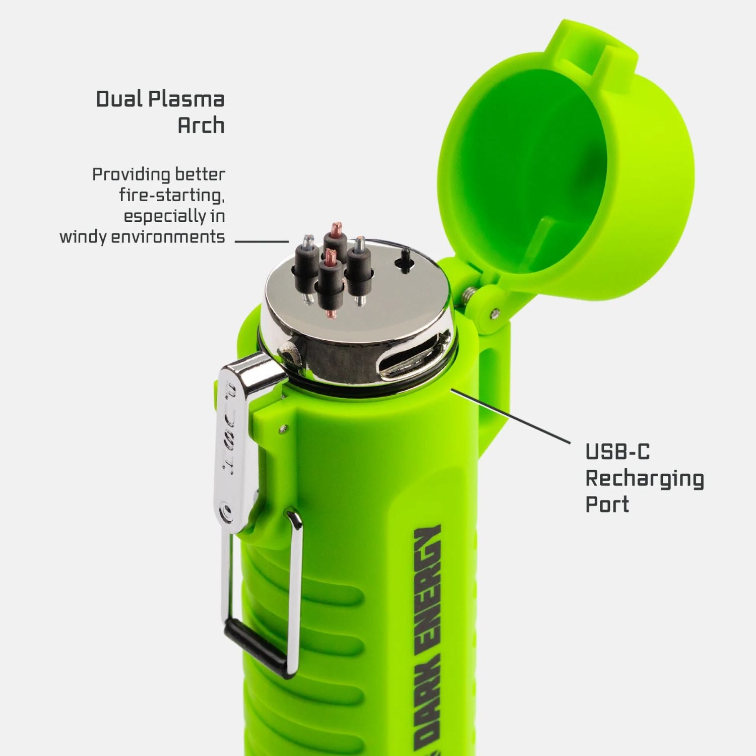 Dark Energy Plasma Lighter - Green - Dual Plasma Arch and USB-C Recharging Port 