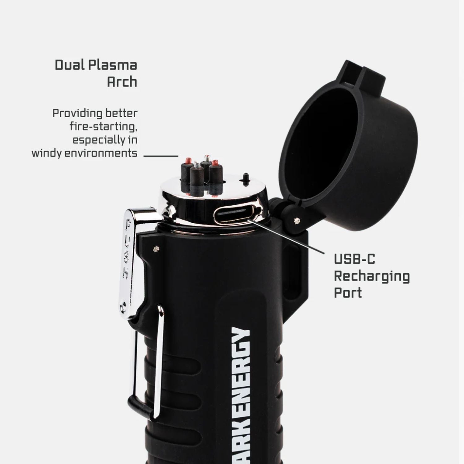 Dark Energy Plasma Lighter Black Dual Plasma Arch and USB C Recharging Port 