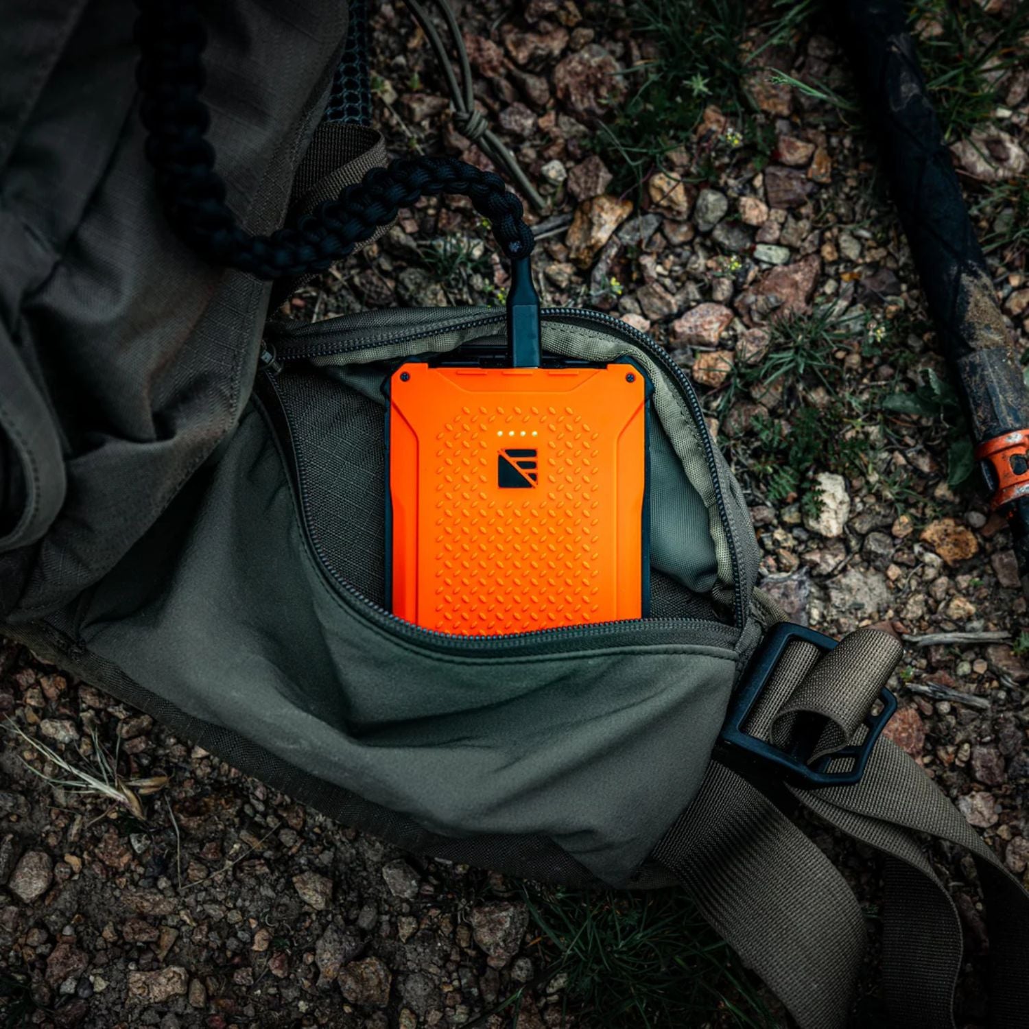 Dark Energy Poseidon Pro Power Bank - Hi-Vis Orange inside the bag