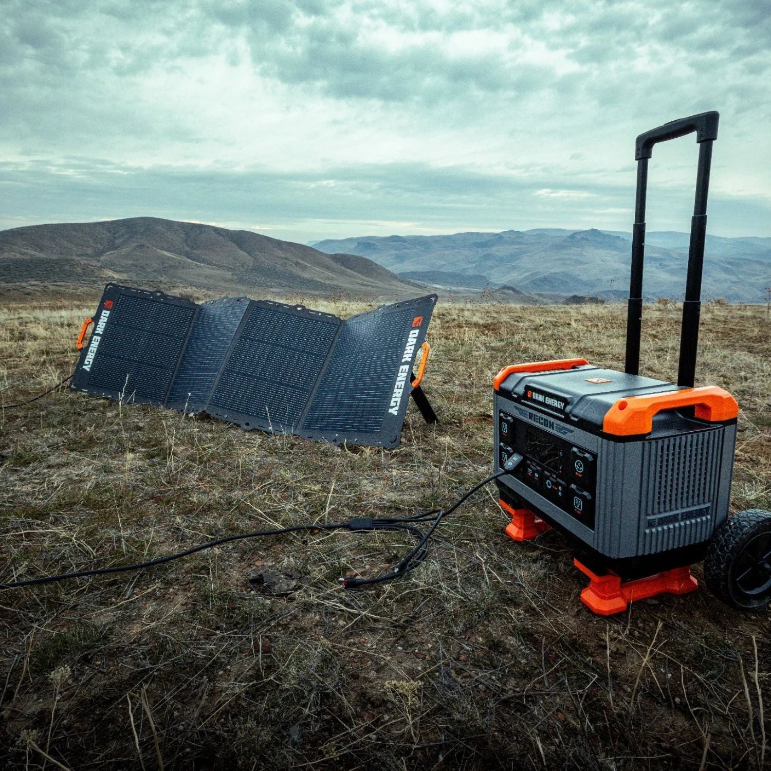 Dark Energy Recon 2000 Power Station connected to a solar panel