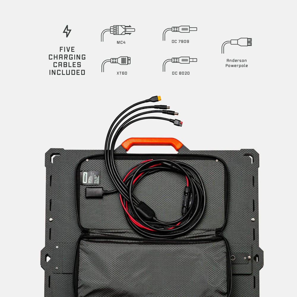 Dark Energy Spectre 200W Solar Panel has five charging cables 