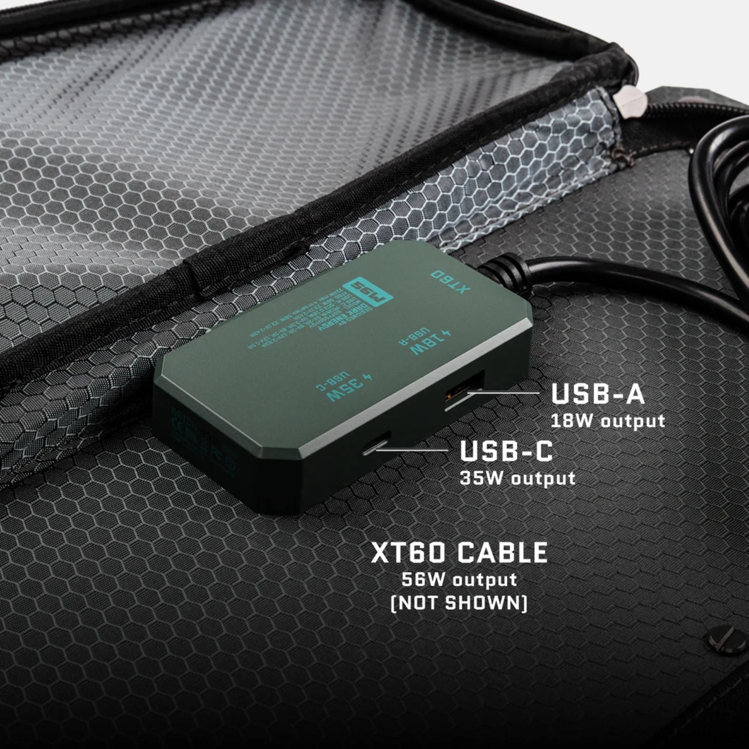 Dark Energy Spectre 56W Solar Panel close up view of its USB ports 