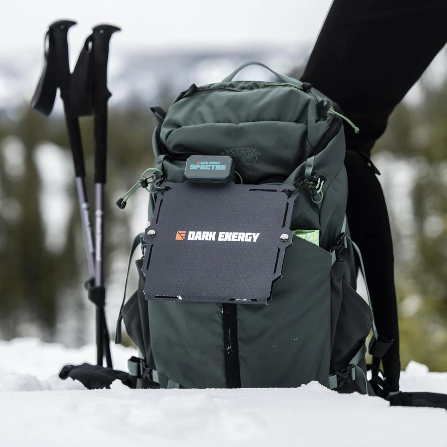 Dark Energy Spectre 8W Solar Panel - Gray attached to a backpack