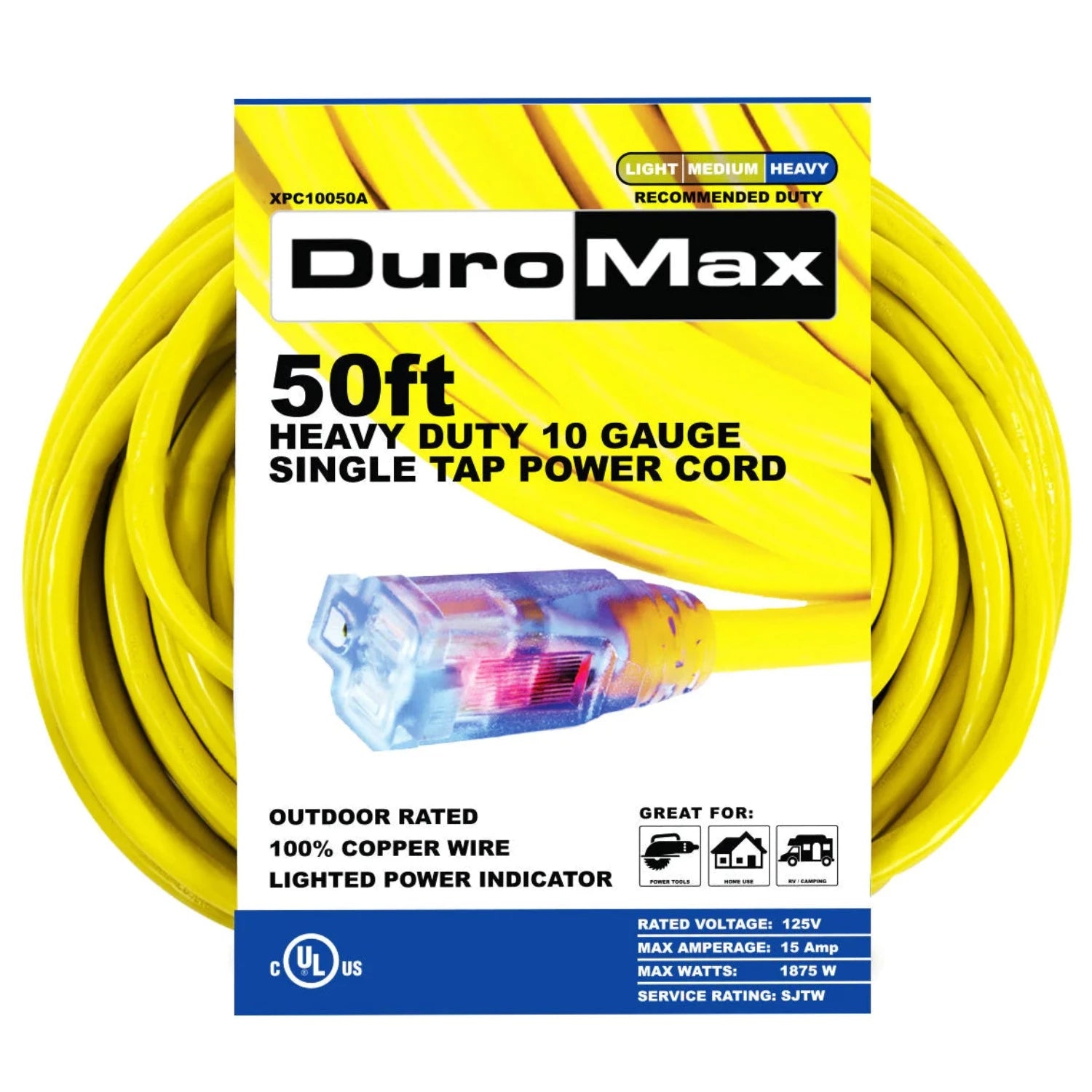 DuroMax 50-Foot 10 Gauge Single Tap Extension Power Cord