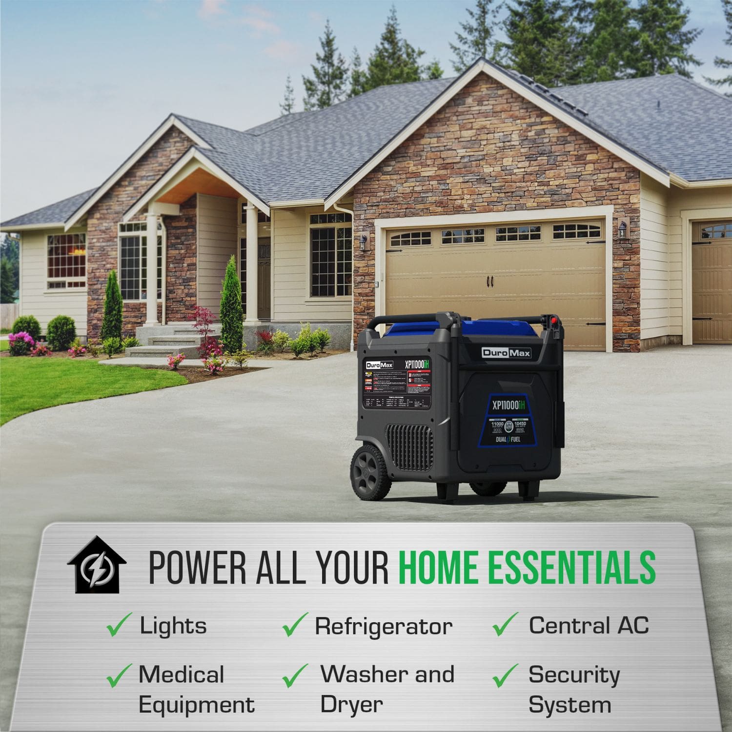 DuroMax XP11000iH Dual Fuel 9000W/11000W Portable Inverter Generator ...