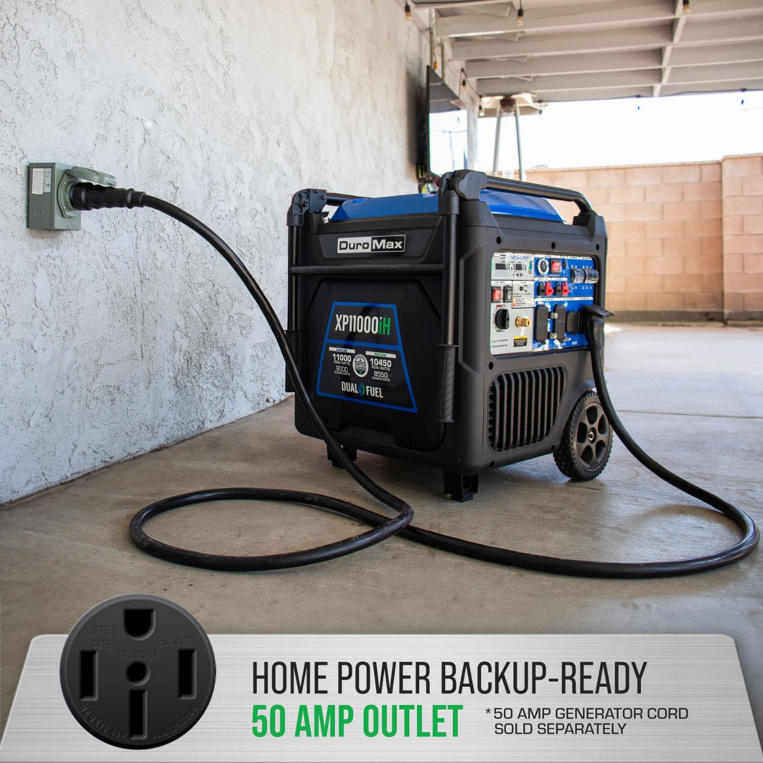DuroMax XP11000iH Portable Dual Fuel Inverter Generator w/ CO Alert  when in plug