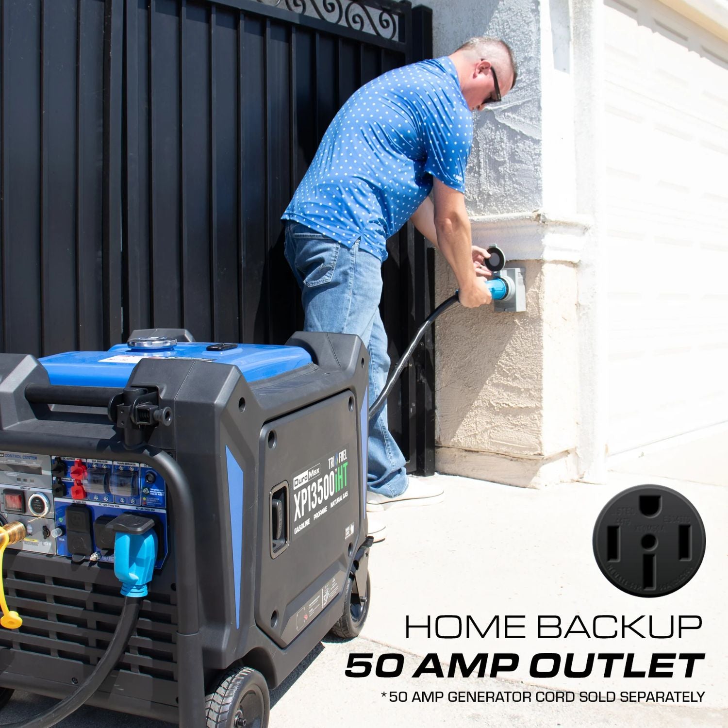 DuroMax XP13500iHT Tri-Fuel 10,500W/13,500W Portable Inverter Generator - Homebackup 50 AMP outlet