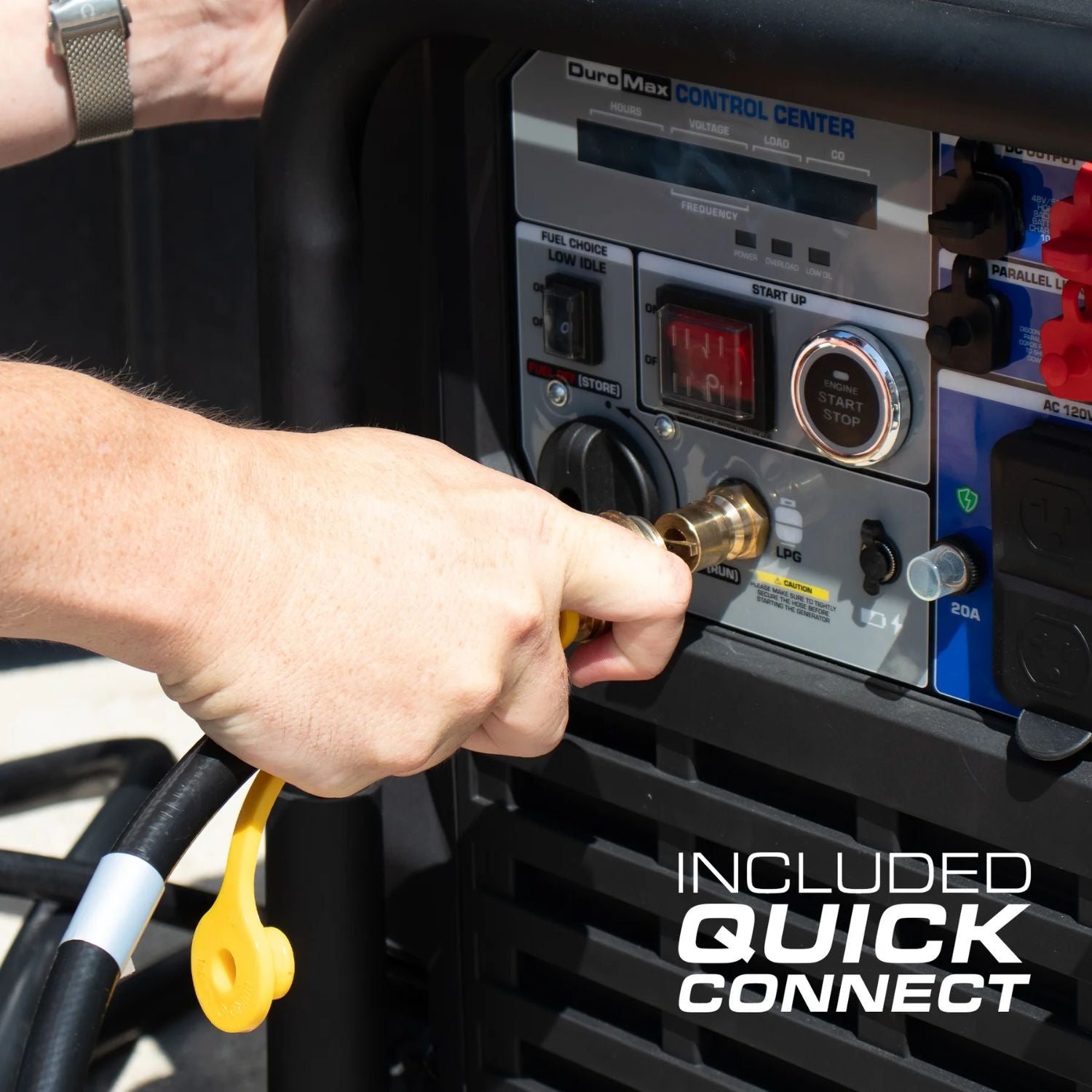 DuroMax XP13500iHT Tri-Fuel 10,500W/13,500W Portable Inverter Generator - Included quick connect