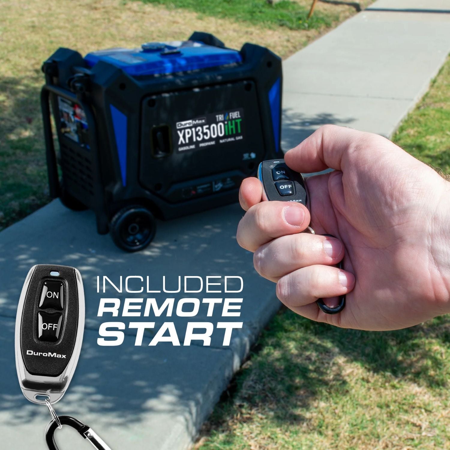 DuroMax XP13500iHT Tri-Fuel 10,500W/13,500W Portable Inverter Generator - Included remote start