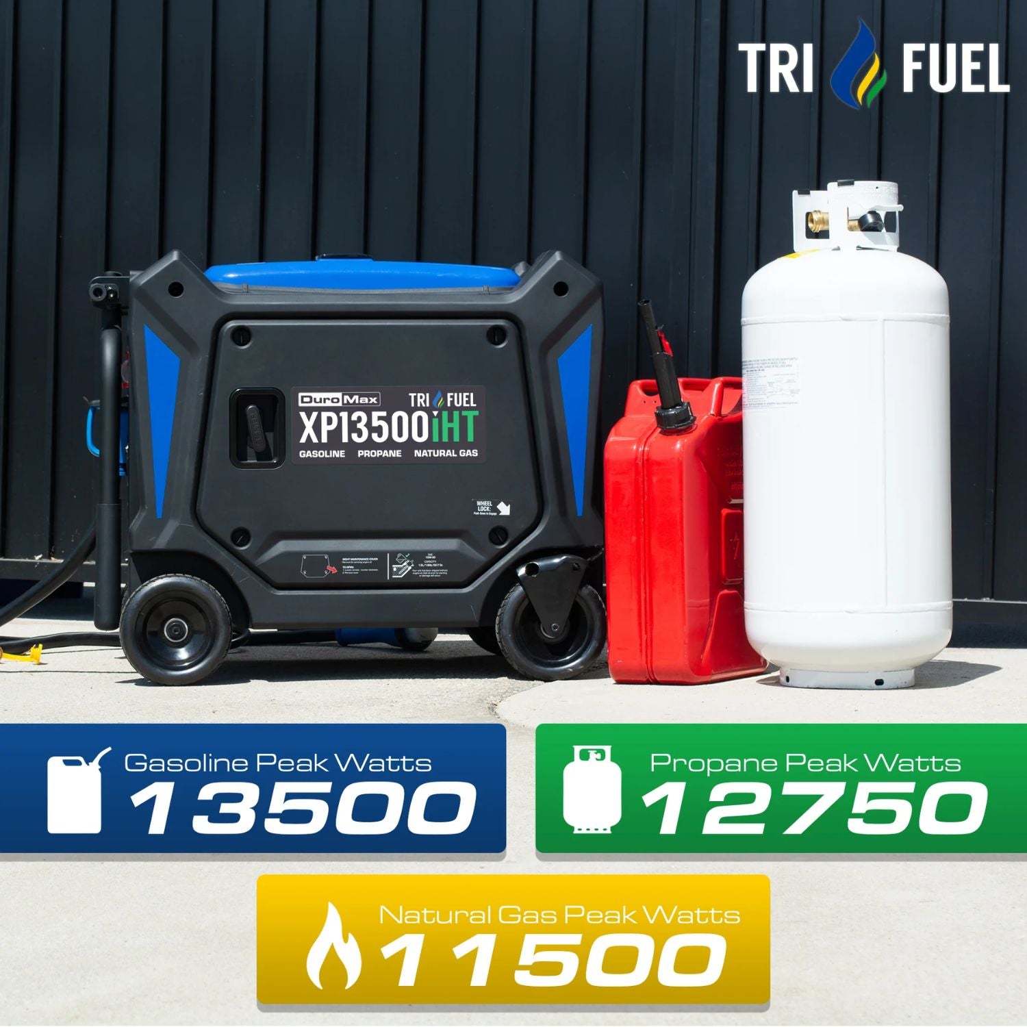 DuroMax XP13500iHT Tri-Fuel 10,500W/13,500W Portable Inverter Generator - Tri Fuel