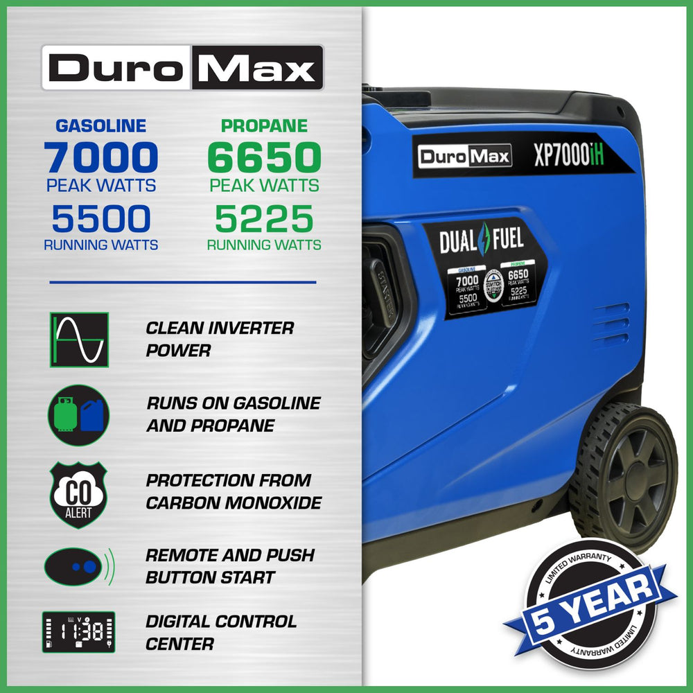 DuroMax XP7000iH Generator Propane and Gas