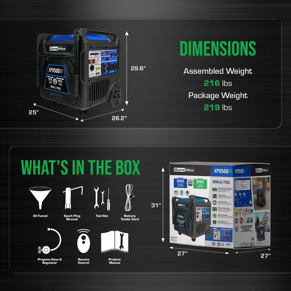 DuroMax XP9500iH Dimensions