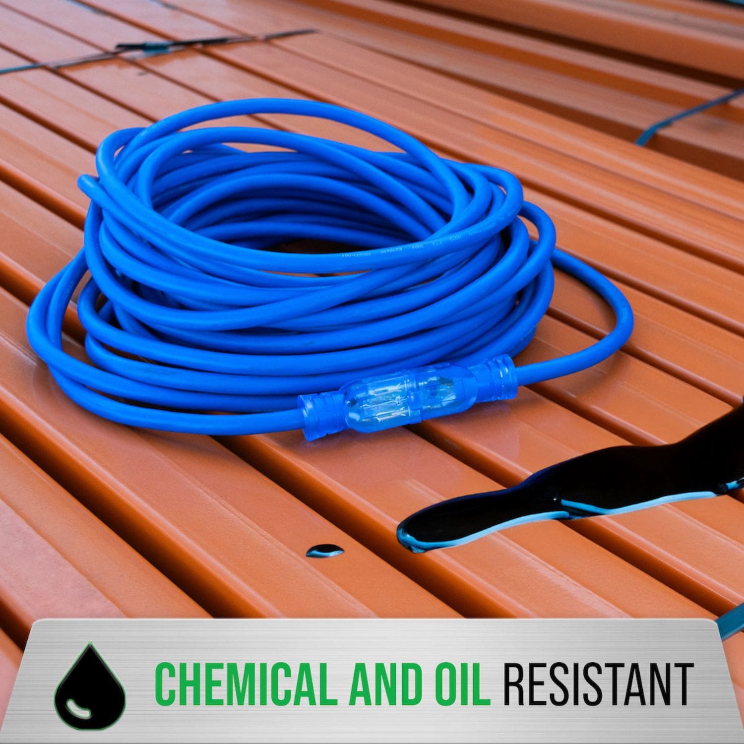 DuroMax XPX10025A Heavy Duty SJEOOW 25-Foot 10 Gauge Blue Single Tap Extension Power Cord Chemical and Oil Resistant