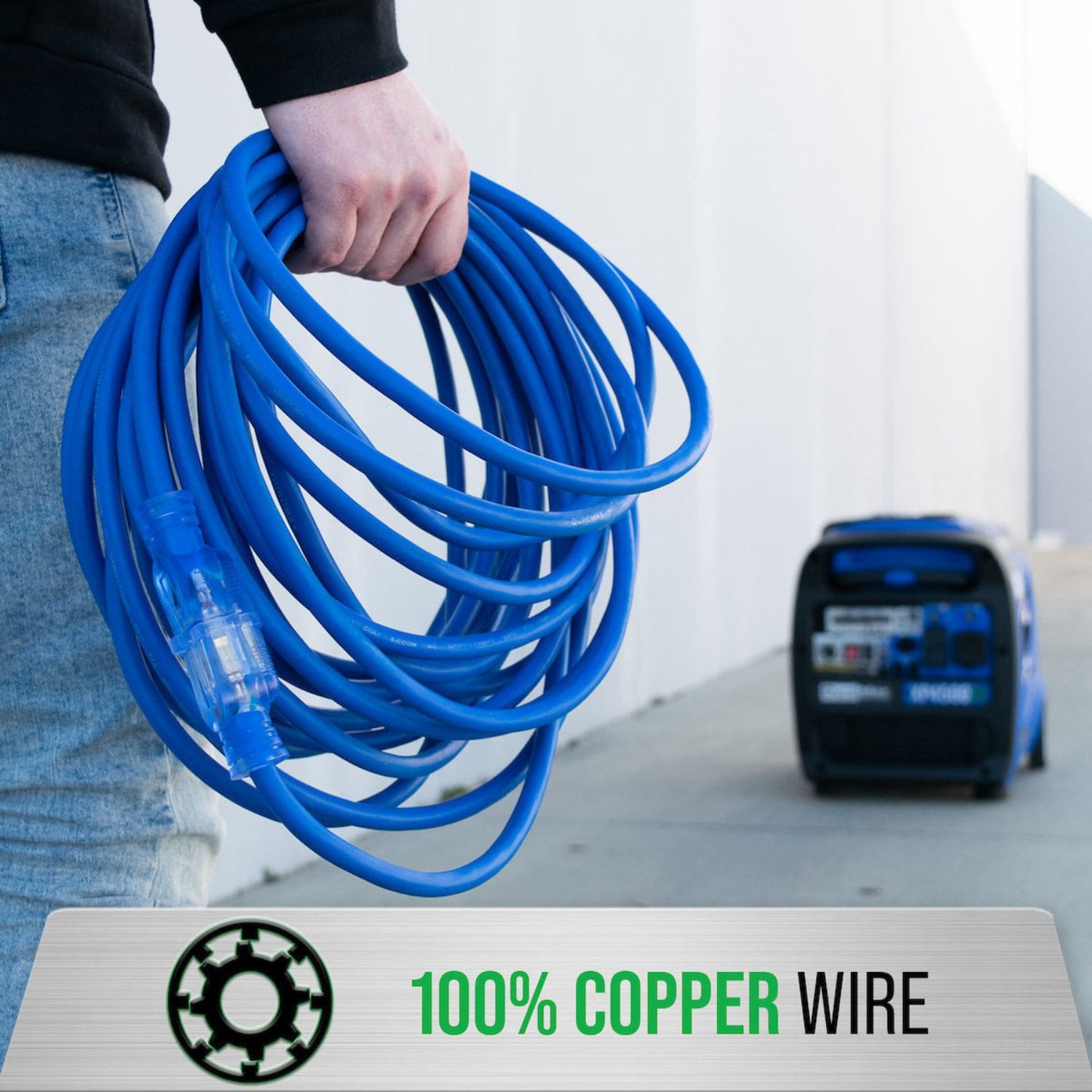 DuroMax XPX10025A Heavy Duty SJEOOW 25-Foot 10 Gauge Blue Single Tap Extension Power Cord Heavy Copper Wire
