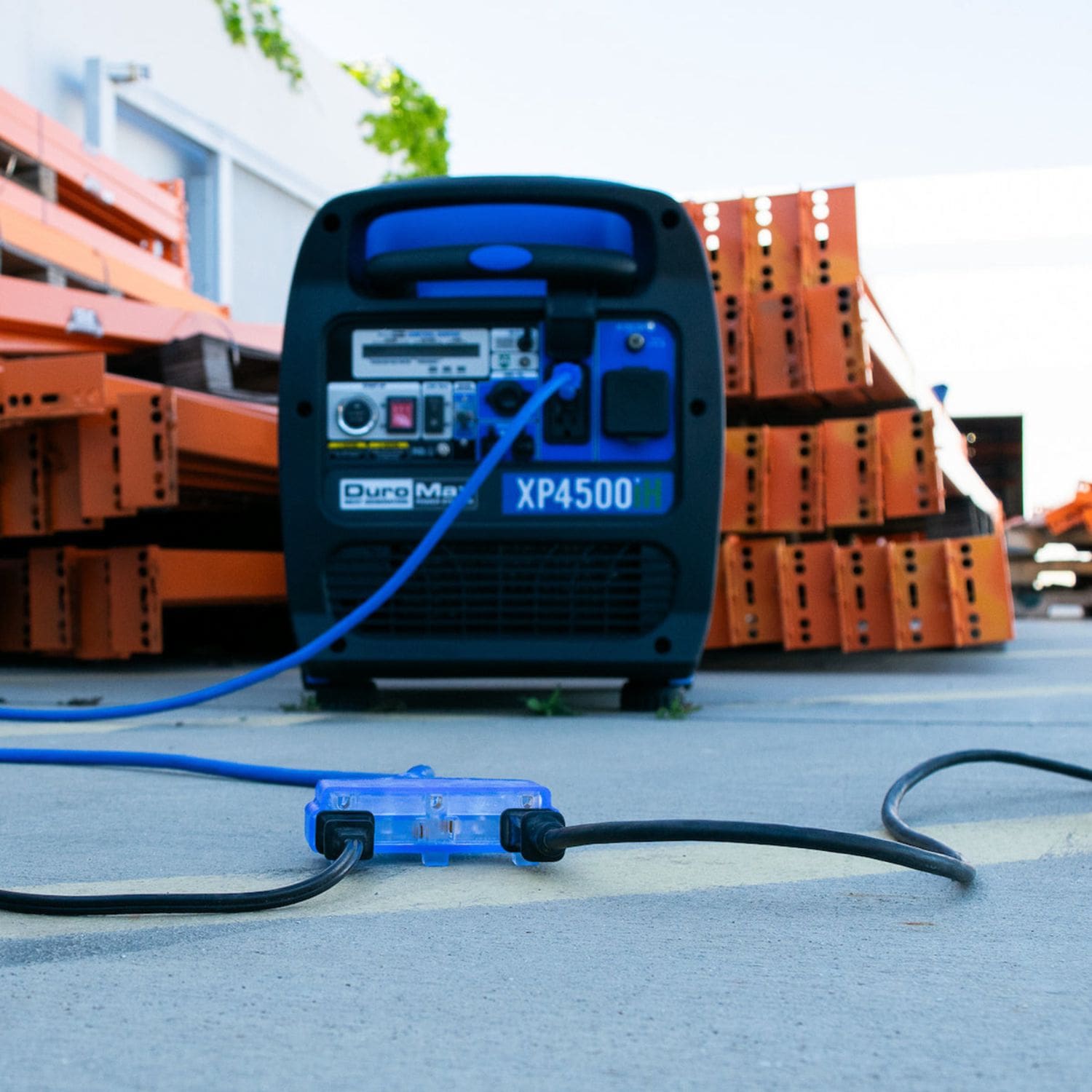 DuroMax XPX10050C Heavy Duty SJEOOW 50-Foot 10 Gauge Power Cord Plugged Into A XP4500iH Generator
