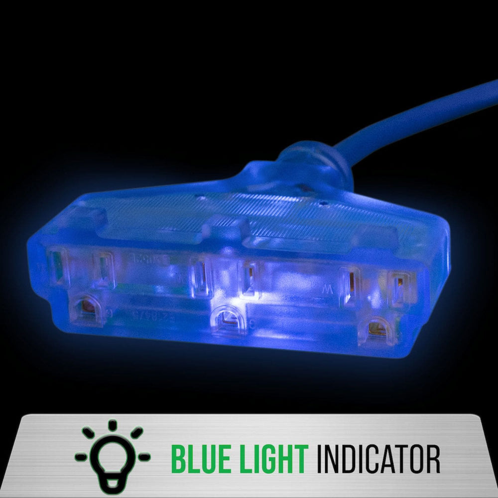 DuroMax XPX10100C Heavy Duty SJEOOW 100-Foot 10 Gauge Blue Triple Tap Extension Power Cord Blue light Indicator
