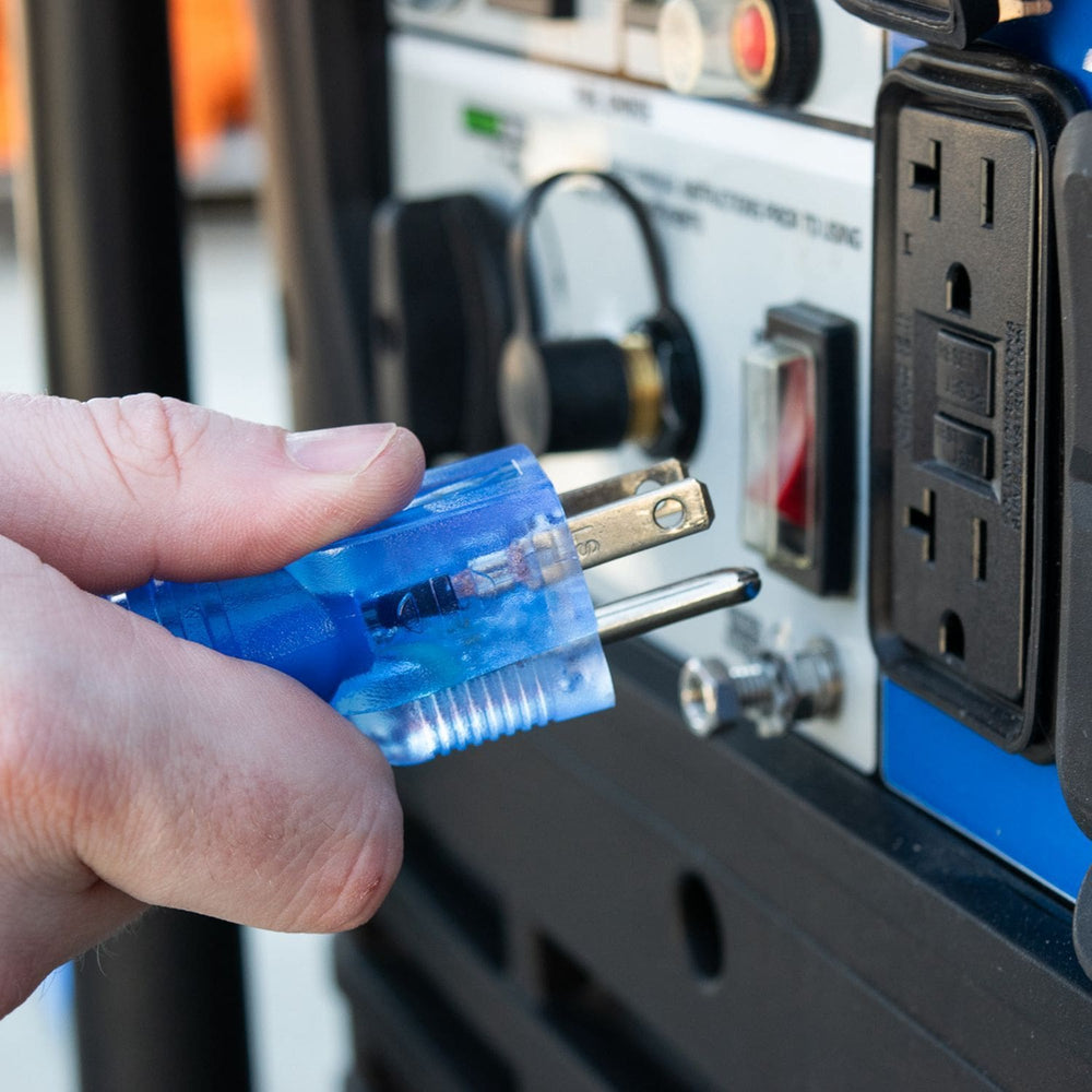 DuroMax XPX10100C Heavy Duty SJEOOW 100-Foot 10 Gauge Blue Triple Tap Extension Power Cord plug in