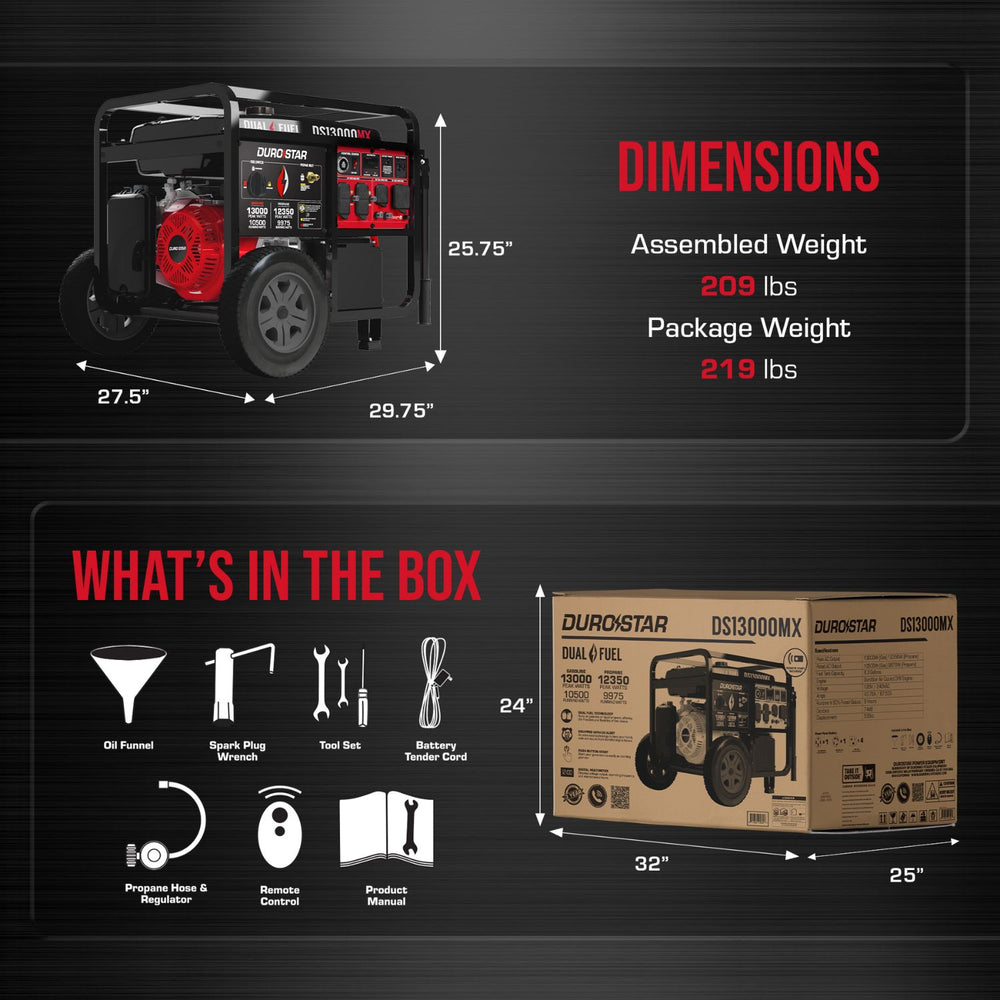 DuroStar DS13000MX Generator  dimension