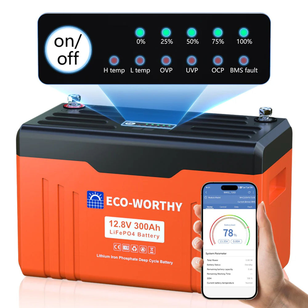 ECO-WORTHY 12V 300AH Lifepo4 Lithium Battery with digital display and smartphone app 