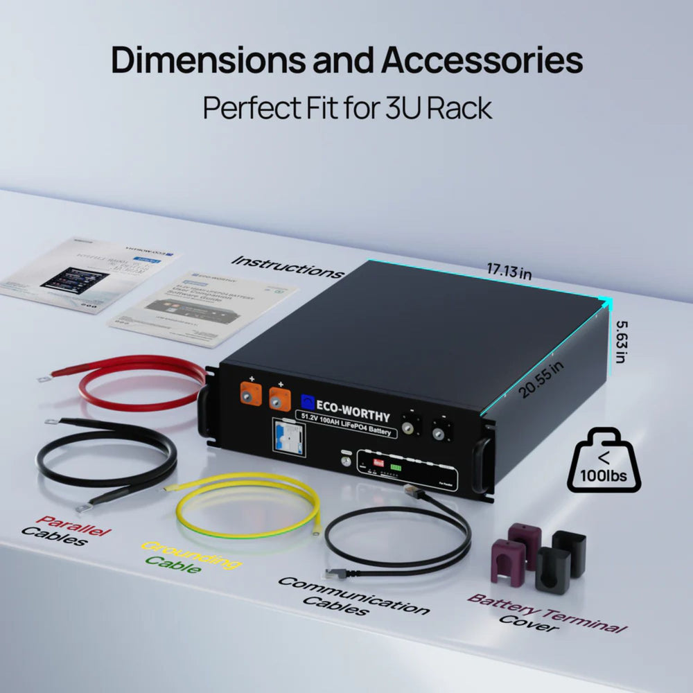 ECO-WORTHY 48V(51.2V) 100Ah Server Rack Battery with accessories 
