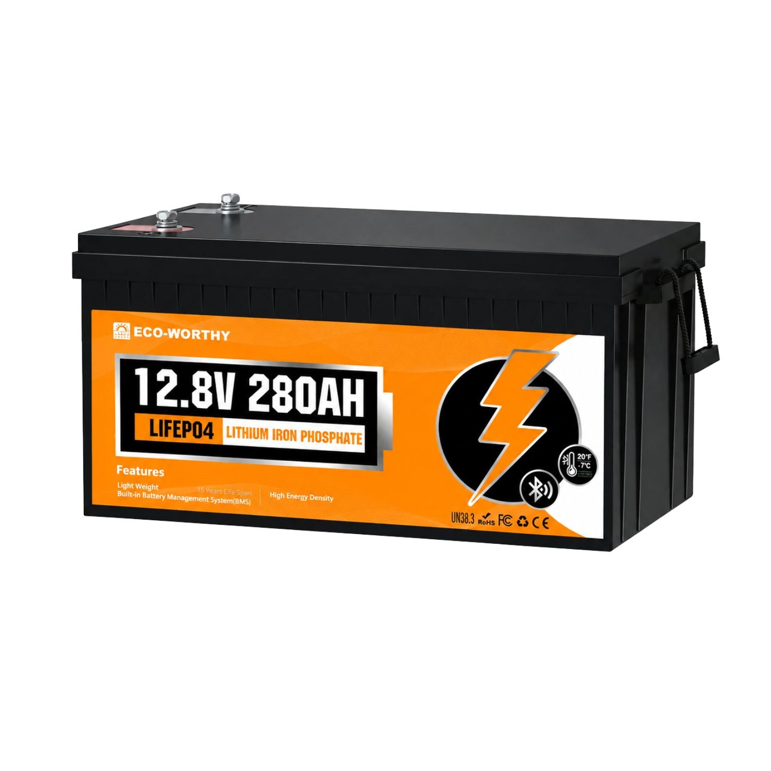 ECO-WORTHY LiFePO4 12V 280Ah Lithium Iron Phosphate Battery left side view 