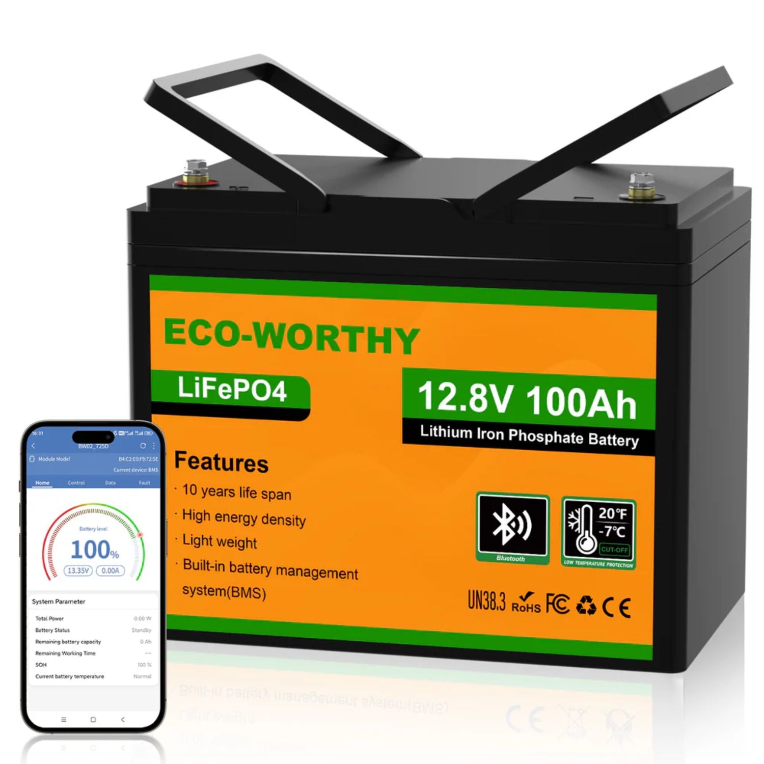 ECO-WORTHY Upgraded LiFePO4 12V 100Ah Lithium Iron Phosphate Battery
