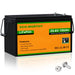 ECO-WORTHY lithium iron phosphate battery with specifications on an orange label