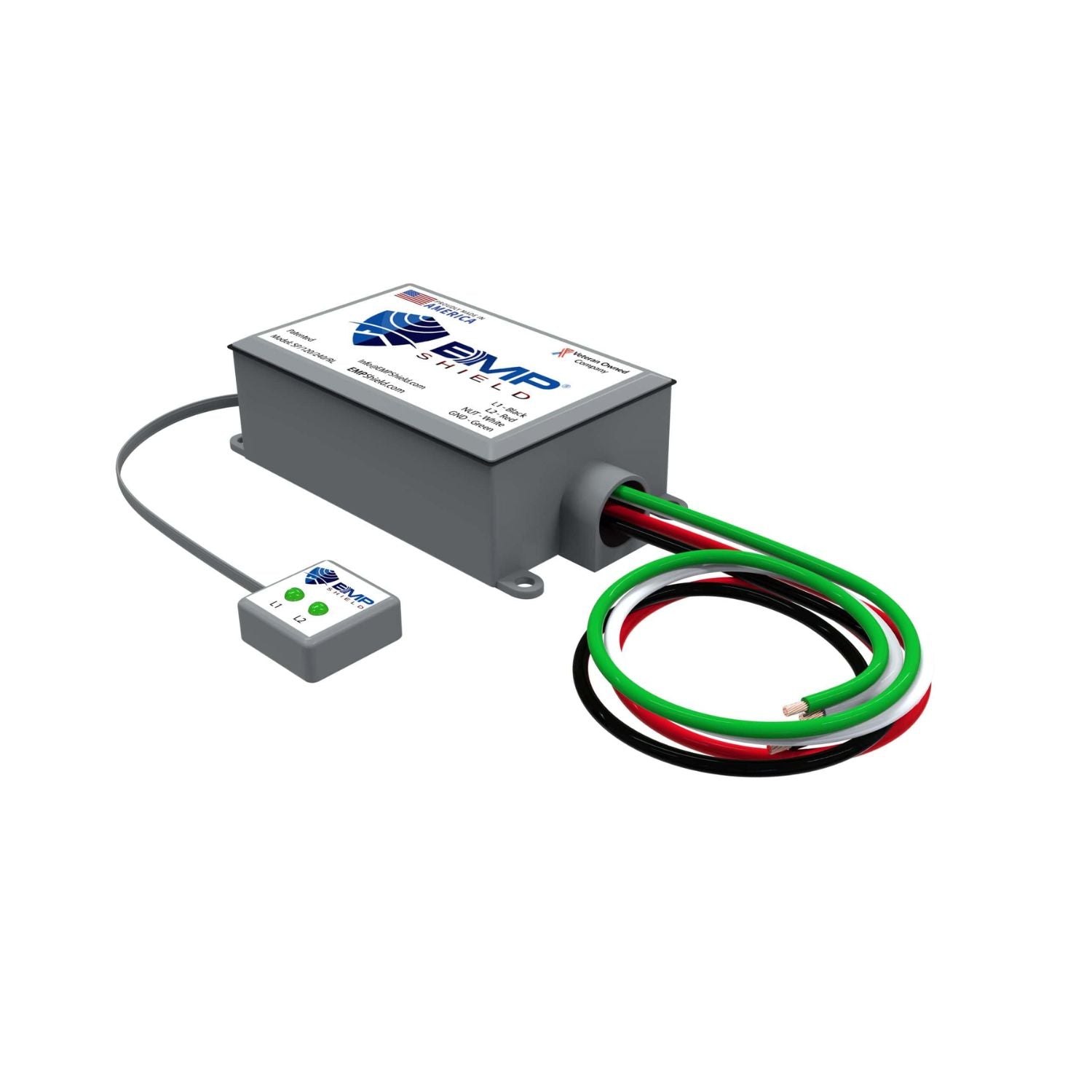 EMP Shield – Home EMP & Lightning Protection + CME Defense with wiring on a white background
