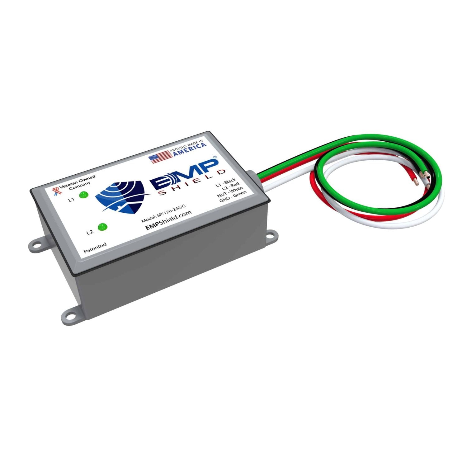 EMP Shield Whole Home Generator EMP Shielding & Lightning Protection (SP-120-240-G) with wires on a white background