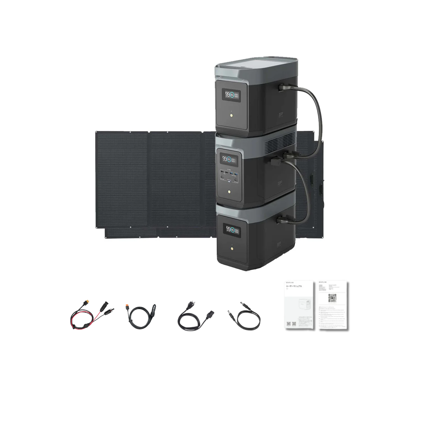 EcoFlow DELTA 2 Max Portable Power Station + 2 x DELTA 2 Max Smart Extra Battery + 2 x 400W Portable Solar Panel Inclusions