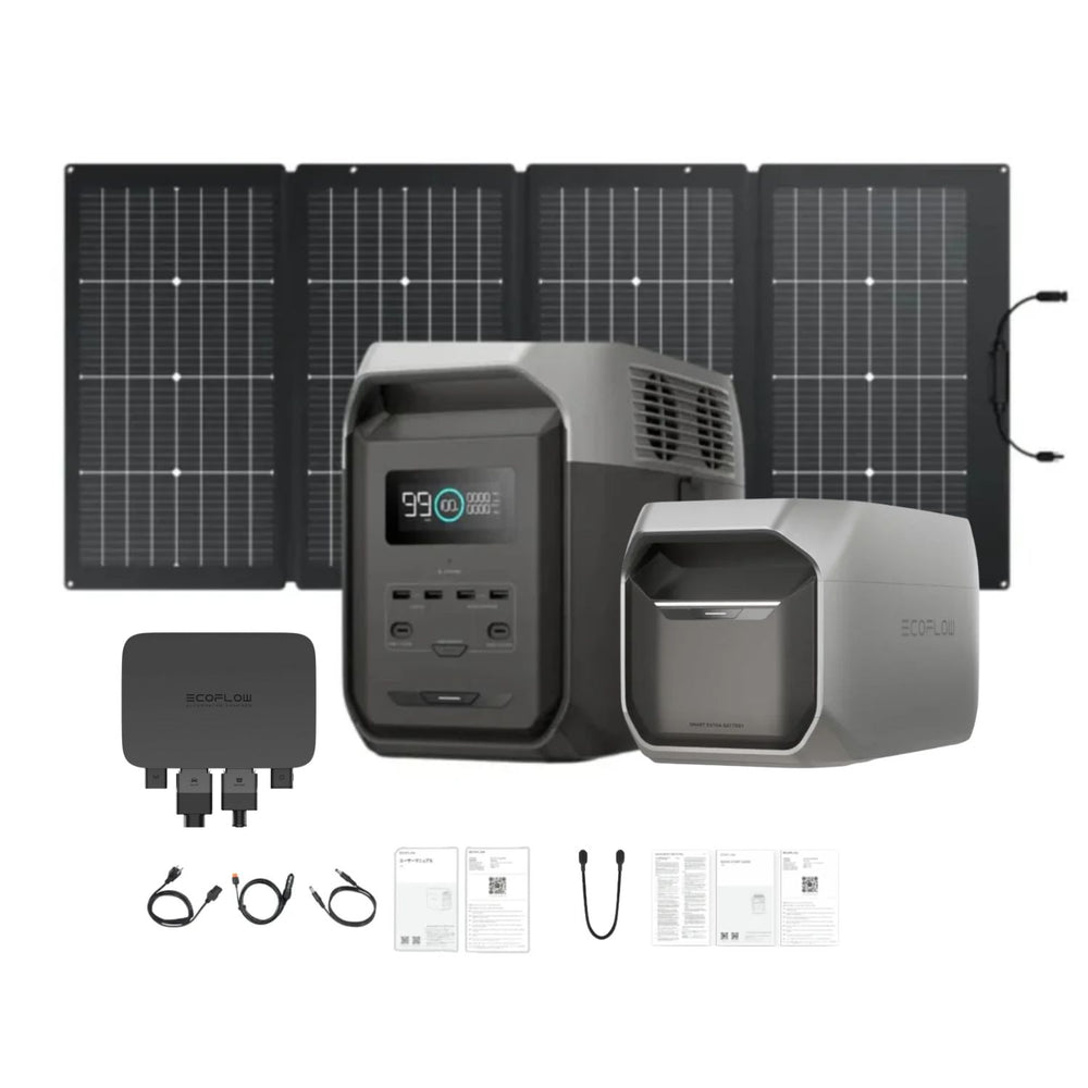 EcoFlow DELTA 3 1500 Portable Power Station with 220W Bifacial Solar Panel , alternator charger and extra battery