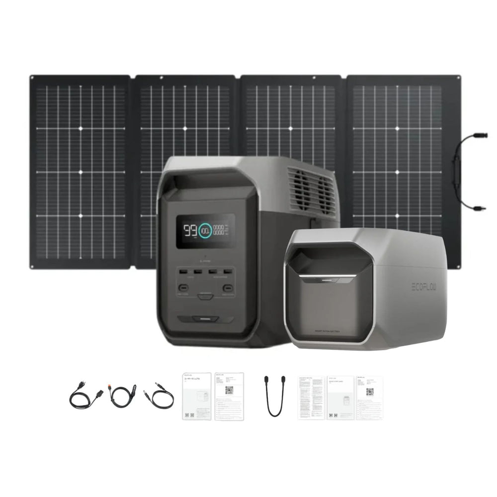 EcoFlow DELTA 3 1500 Portable Power Station with 220W Bifacial Solar Panel and extra battery
