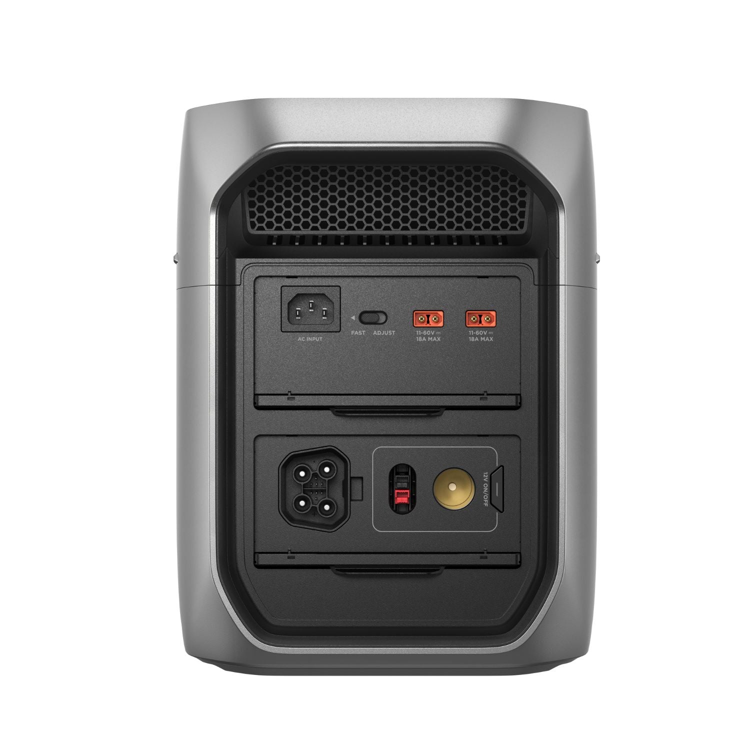 EcoFlow DELTA 3 Max Plus Portable Power Station back view showing the ports 
