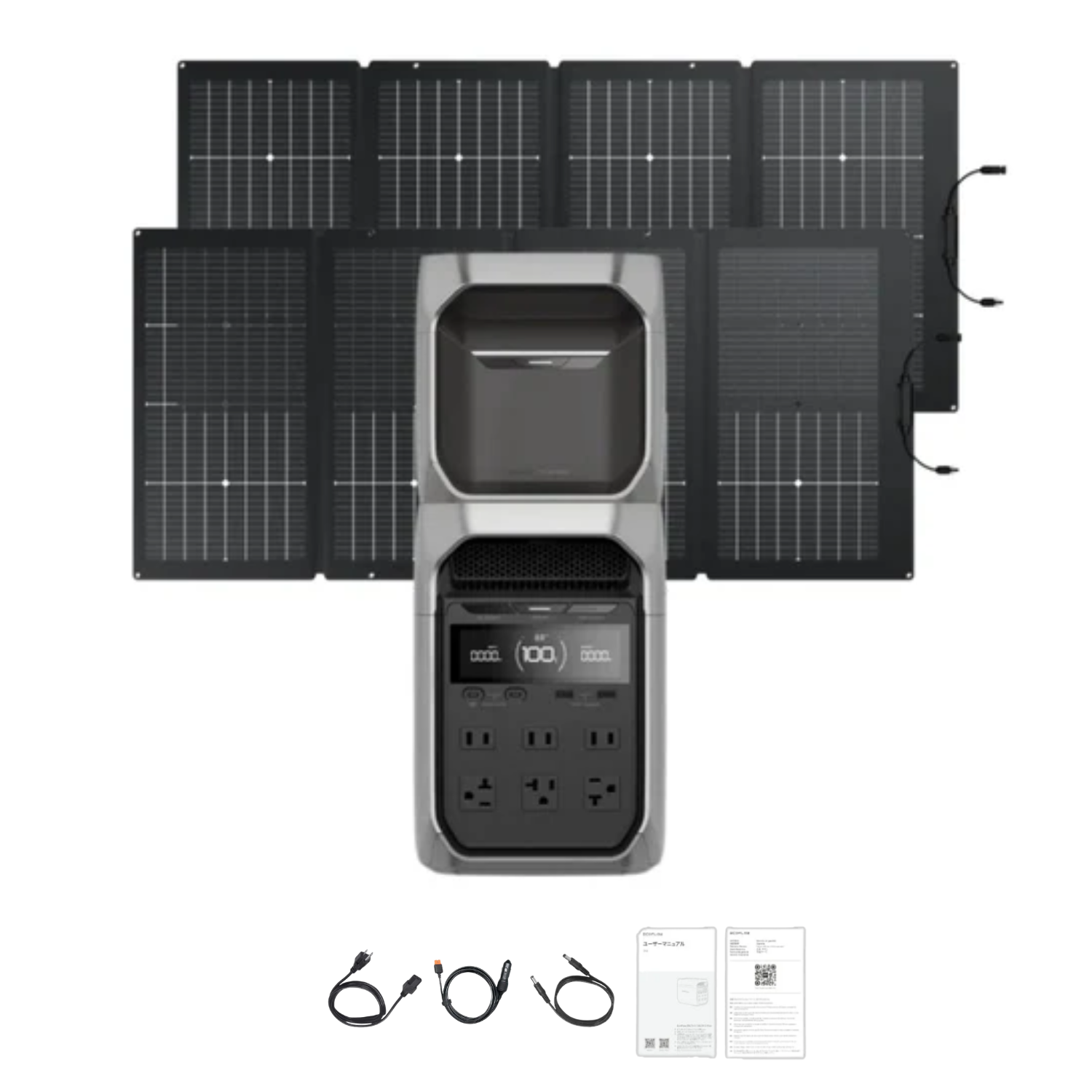 EcoFlow DELTA 3 Plus Portable Power Station +  2x 220W Bifacial Portable Solar Panels + Delta 3 Expansion Battery Inclusions