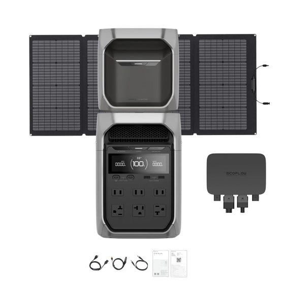 EcoFlow DELTA 3 Plus Portable Power Station with alternator charger, Extra battery and 220W Bifacial Portable Solar Panel