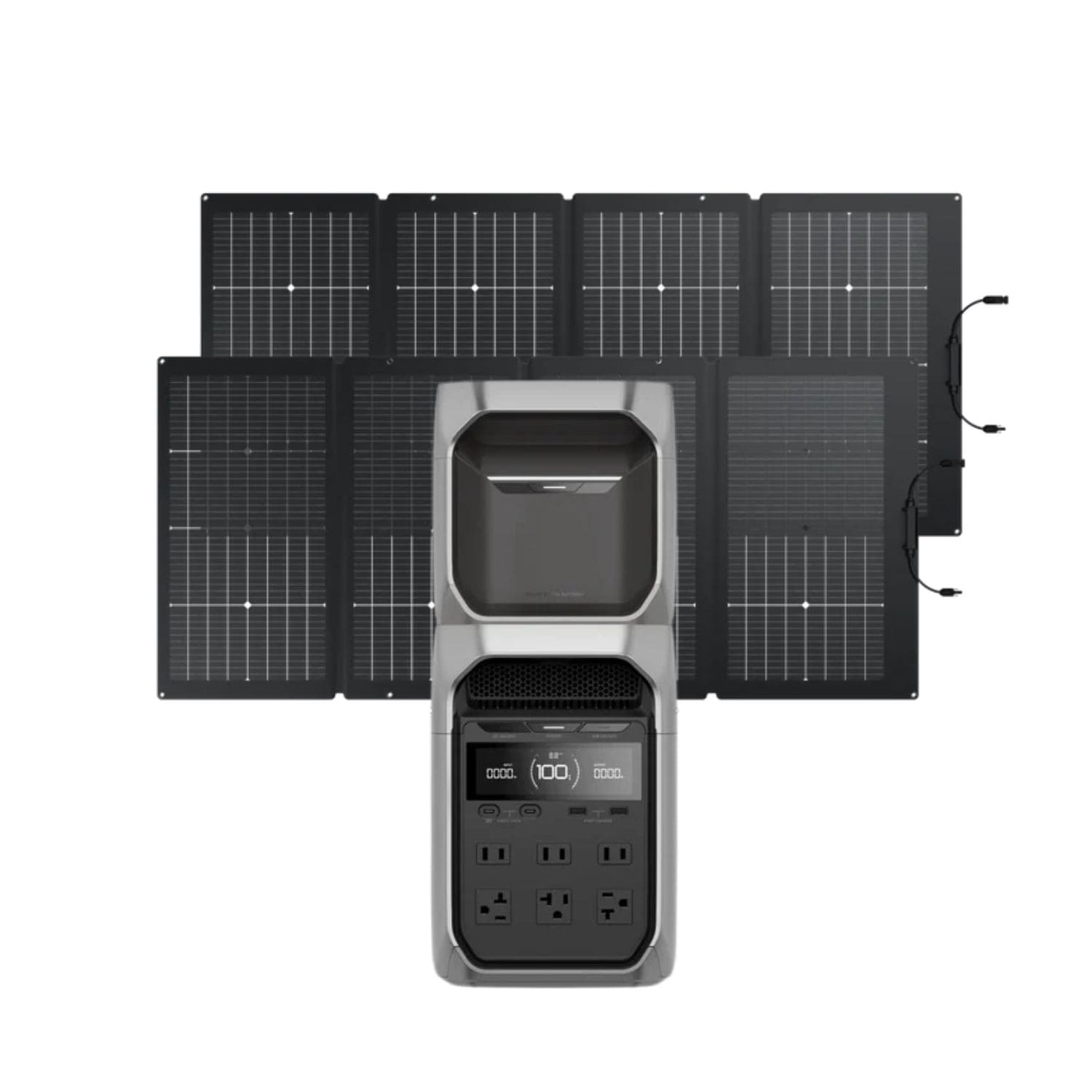 EcoFlow DELTA 3 Plus with DELTA 3 Series Smart Extra Battery and te two 220W Bifacial Portable Solar Panel