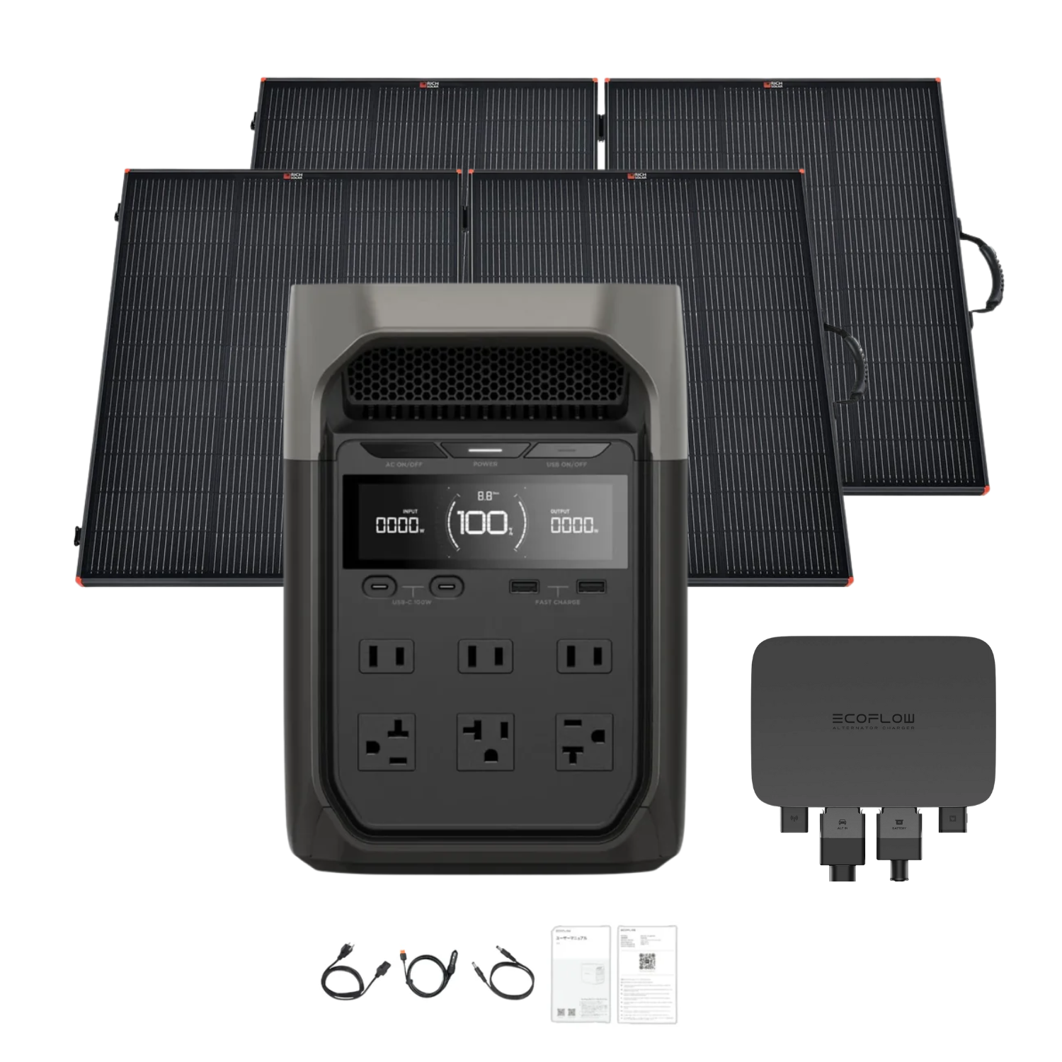 EcoFlow DELTA 3 Portable Power Station with Two 200W Rich Solar Panel and alternator charger 