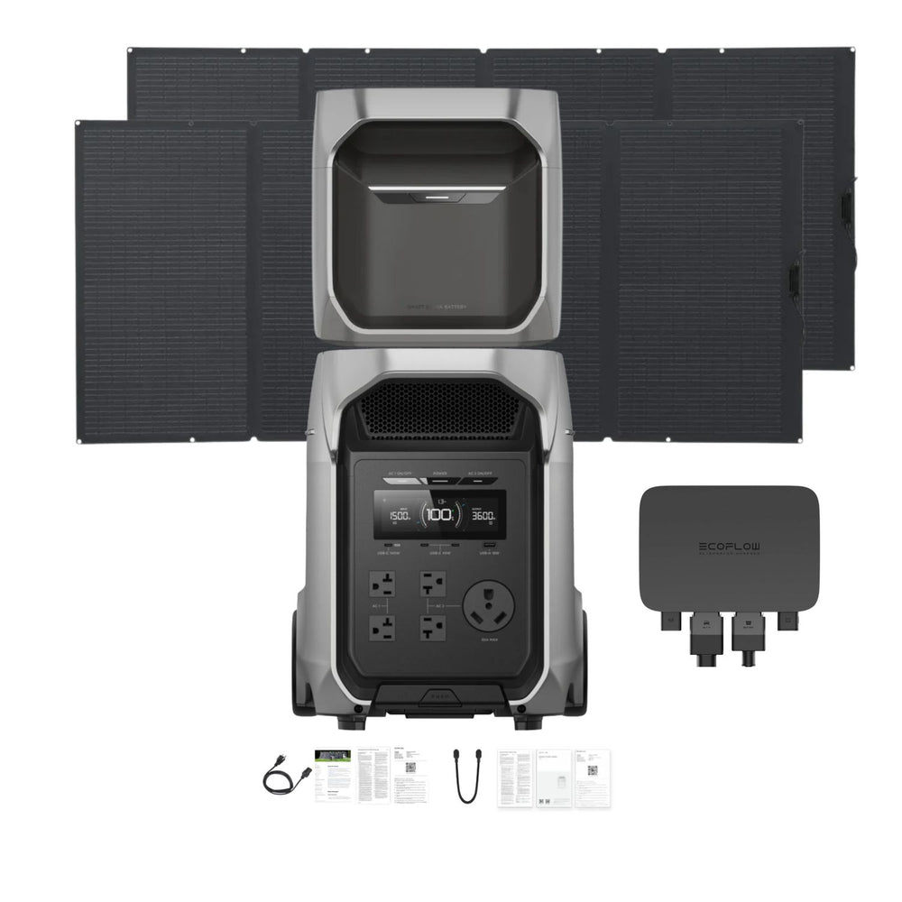 EcoFlow DELTA 3 Ultra Plus Portable Power Station with DELTA 3 Max Plus Extra Battery, two 400W Solar Panel and alternator charger