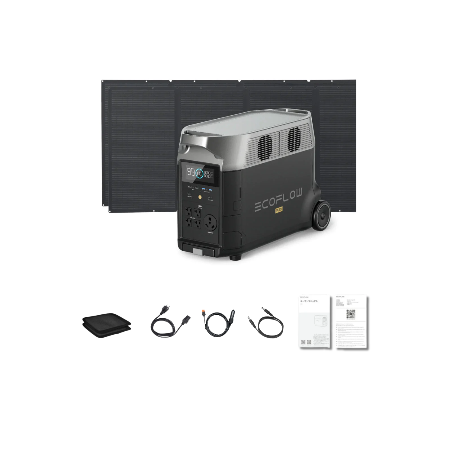 EcoFlow DELTA Pro Portable Power Station + 2 x 400W Portable Solar Panels Inclusions