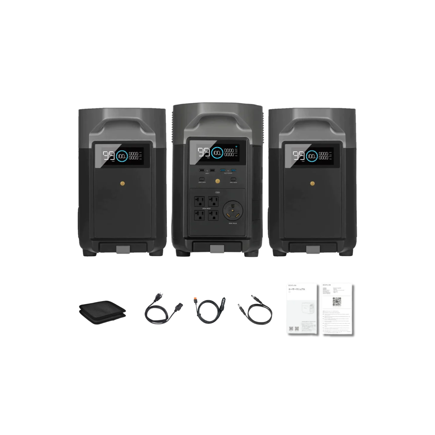 EcoFlow DELTA Pro Portable Power Station + 2 x DELTA Pro Smart Extra Batteries Inclusions