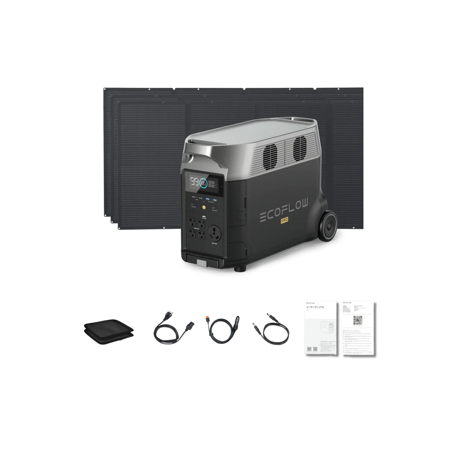 EcoFlow DELTA Pro Portable Power Station + 3 x 400W Portable Solar Panels Inclusions