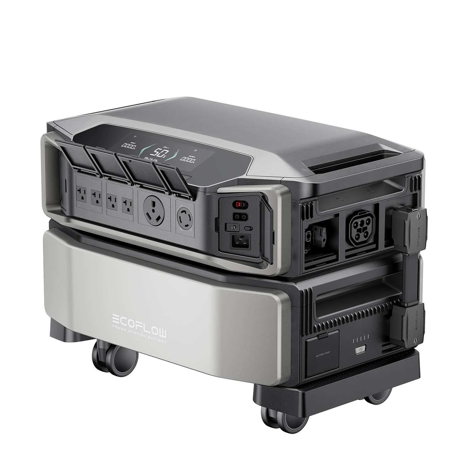 EcoFlow DELTA Pro Ultra Front, Top And Right View With Port Covers OpenEcoFlow DELTA Pro Ultra Front Top And Right View With Port Covers Open