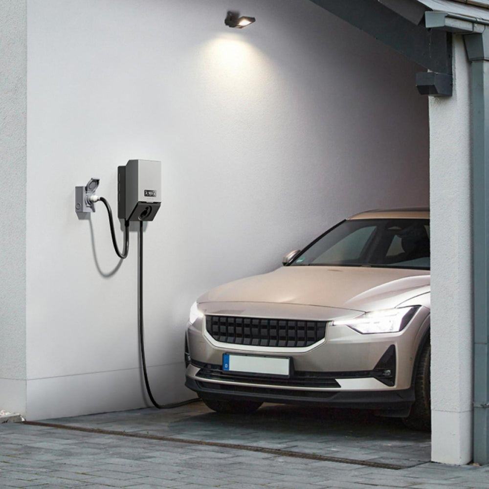 EcoFlow PowerPulse In A Garage Charging An EV