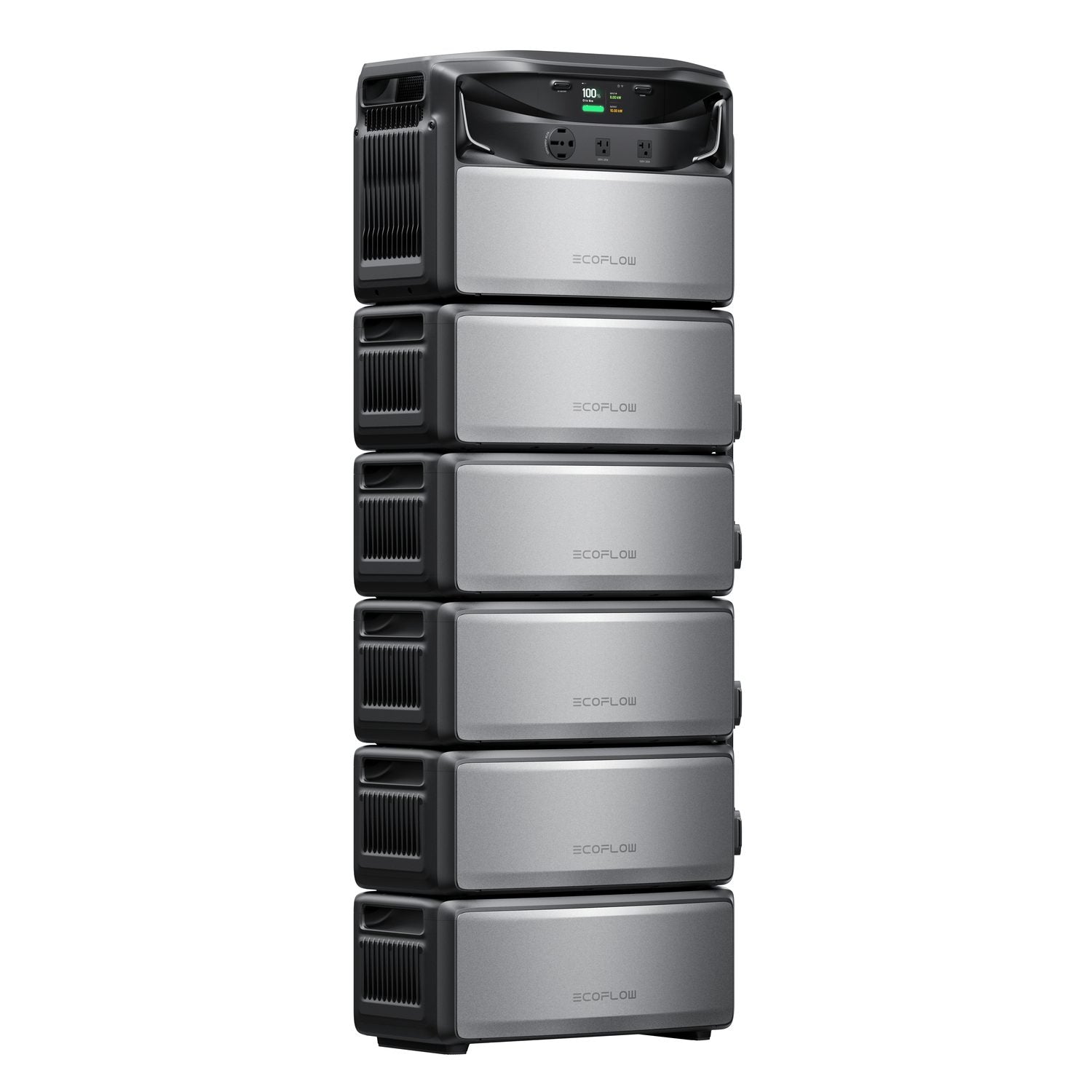 EcoFlow TITAN 5000 Plus stacked on five TITAN Battery 5kWh expansion batteries