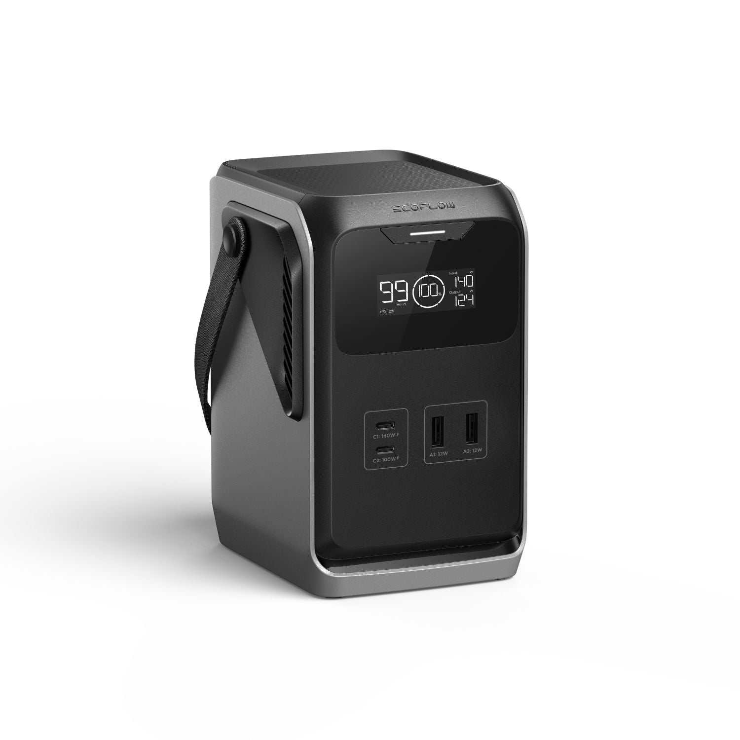 EcoFlow TRAIL 200DC Portable Power Station left side view showing ports and handle