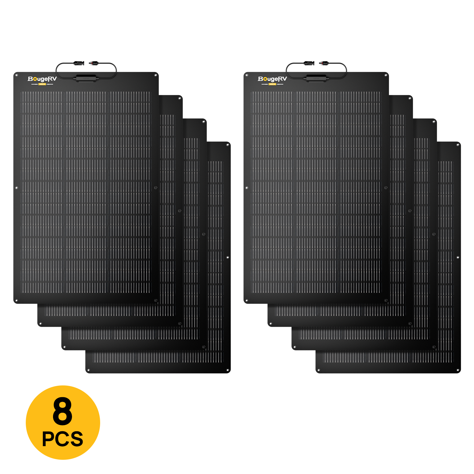Eight BougeRV Arch 2.0 100W N-Type Fiberglass Flexible Solar Panel 