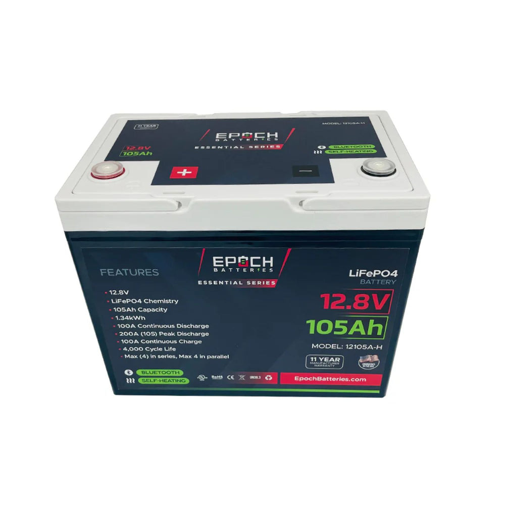 Epoch Batteries 12V 105Ah (1.34kWh) Essential Series - Bluetooth & Heated LiFePO4 Battery