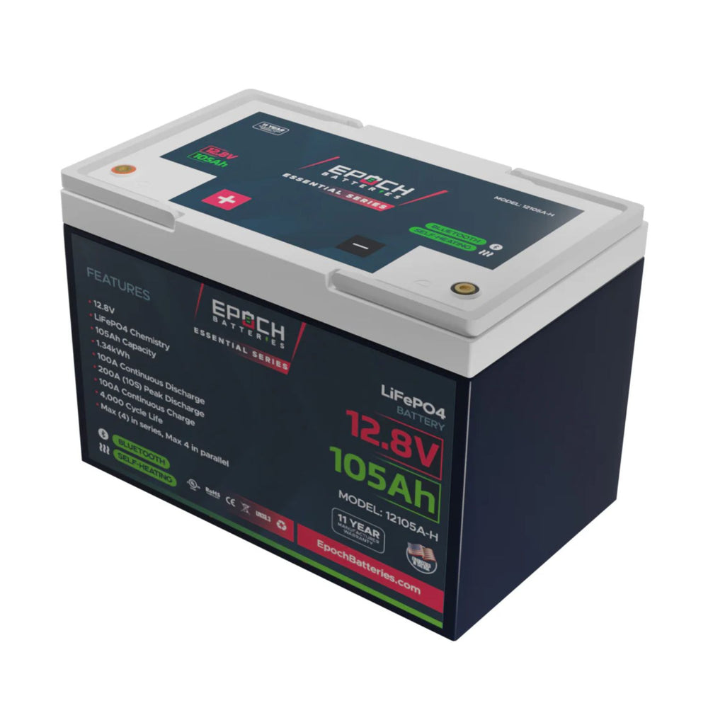 Epoch Batteries 12V 105Ah (1.34kWh) Essential Series - Bluetooth & Heated LiFePO4 Battery left view