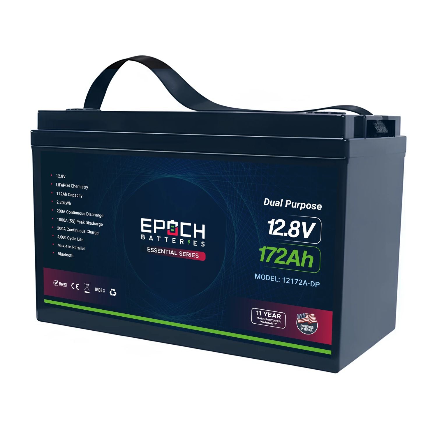 Epoch Batteries 12V 172Ah (2.20kWh) Dual Purpose Essential Series Left View
