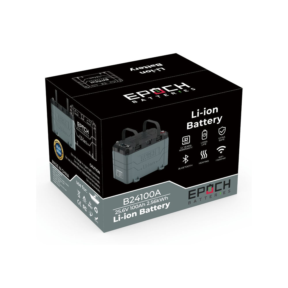 Epoch Batteries 24V 100Ah (2.56kWh) LiFePO4 Lithium Battery in a box